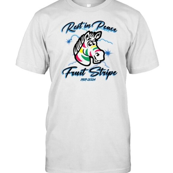 Renee F Other - Rest In Peace Fruit Stripe 1969-2024 Funny Retro Nostalgia Graphic Fan T-Shirt